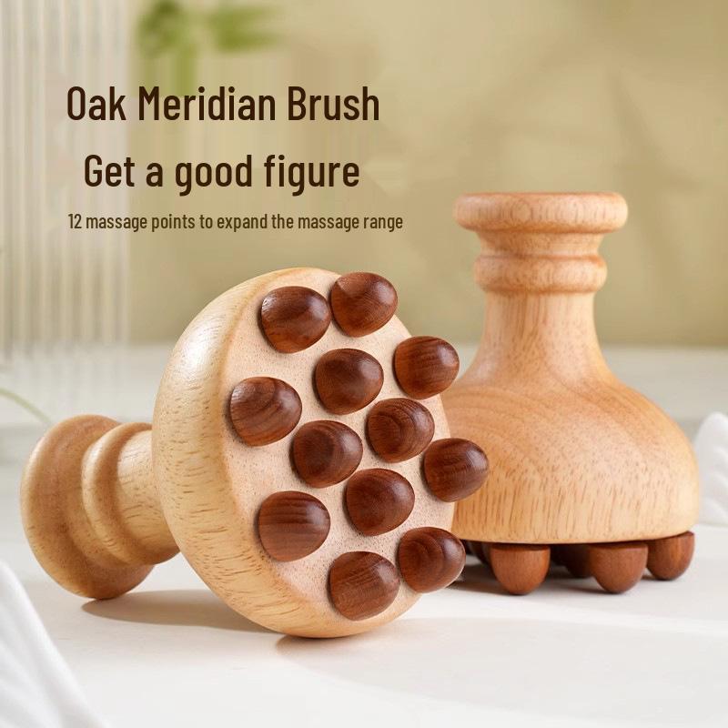 Universelle Eichenholz Meridian Bauchmassagebürste mit Sehnenbürste