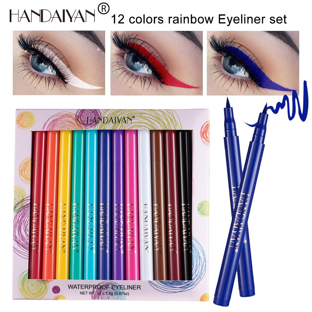 Handaiyan 12-teiliges schnelltrocknendes, wischfestes mattes farbiges Flüssig-Eyeliner-Set