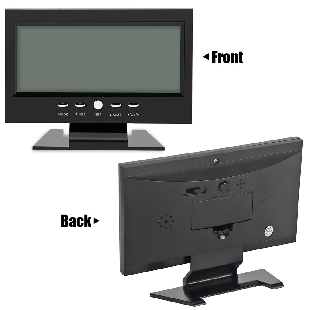 LCD Digital Sound Sensor Table Desk Alarm Clock with Calendar and Temp Display Silver