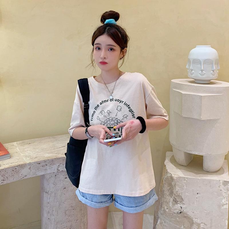 

Pure cotton round neck short-sleeved t-shirt women s new American retro loose casual large size white top bottoming shirt summer M белый