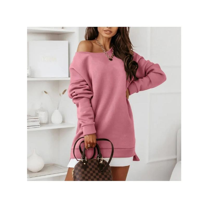 Dámské jednobarevné midi šaty s kulatým výstřihem, pouliční hipsterský pulovr, bavlněné mikinové šaty