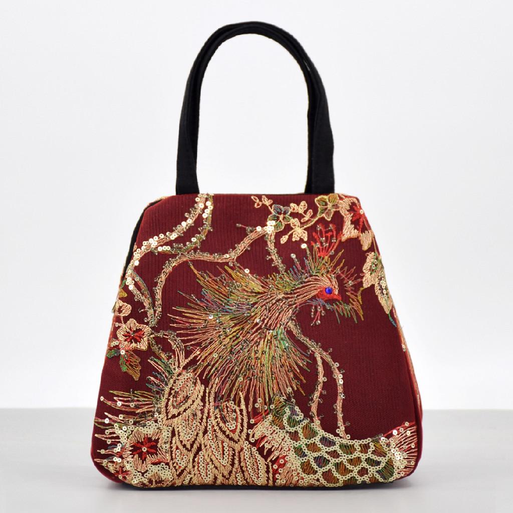 Ethnische Bestickte Canvas-Tasche Mit Pfauenmuster Für Den Täglichen Gebrauch