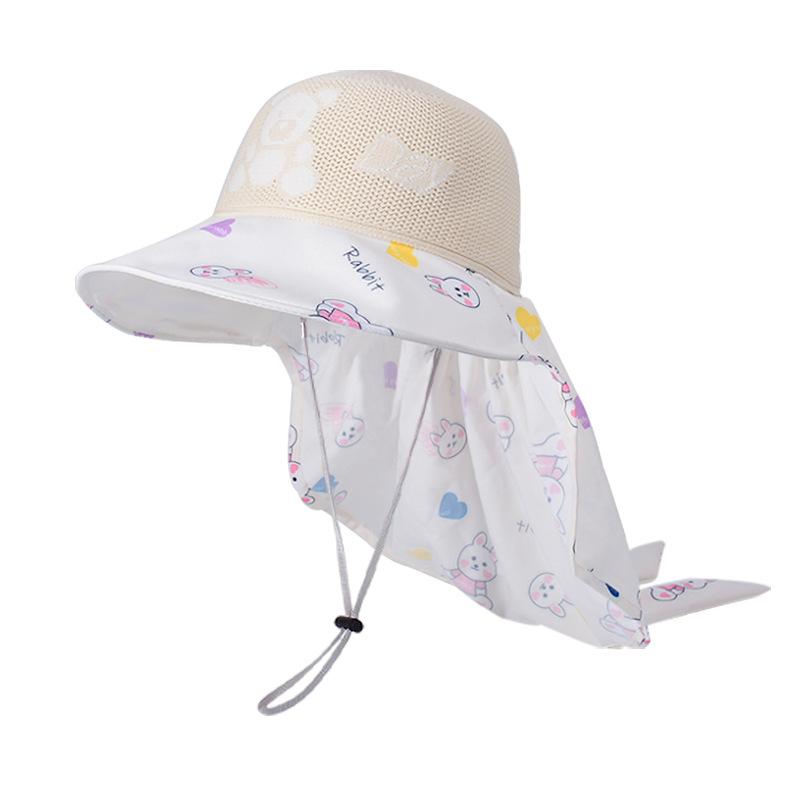 1115 Children's Hat Big Eaves Shawl Bucket Hat Cartoon Cute Boys and Girls Outdoor Breathable Sunscreen Visor