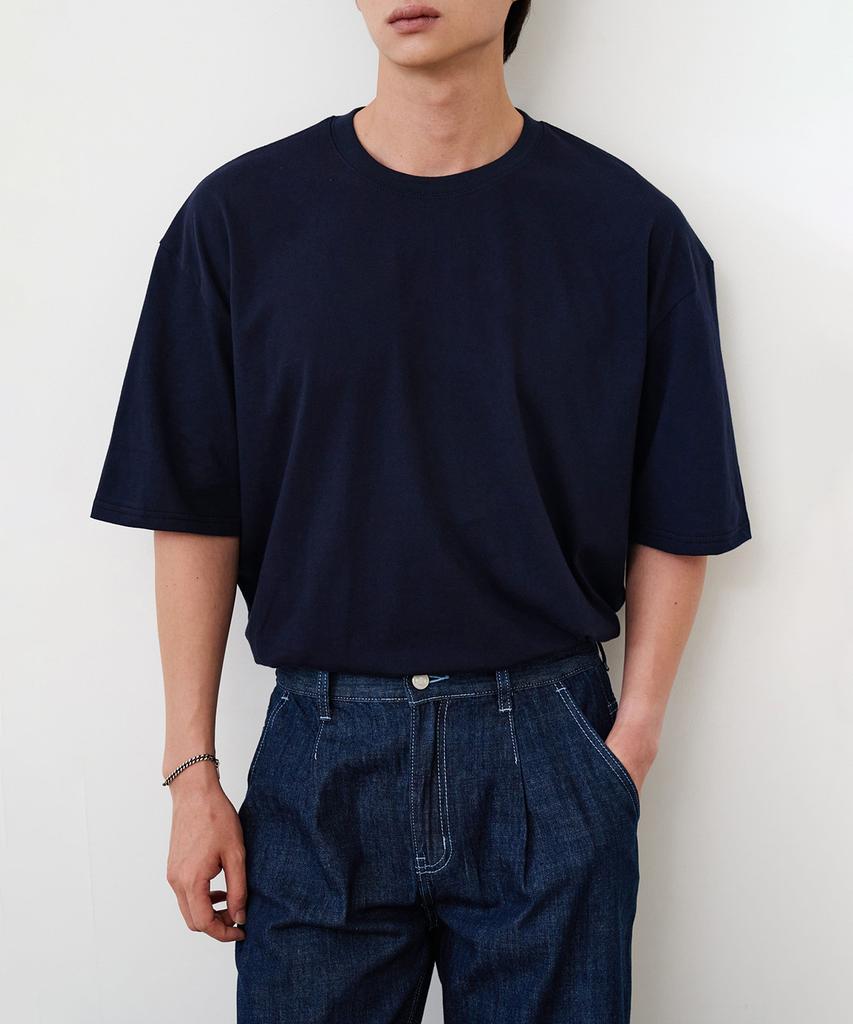 CREEDMENS Basic Plain Oversized Short Sleeve T-Shirt (Navy)
