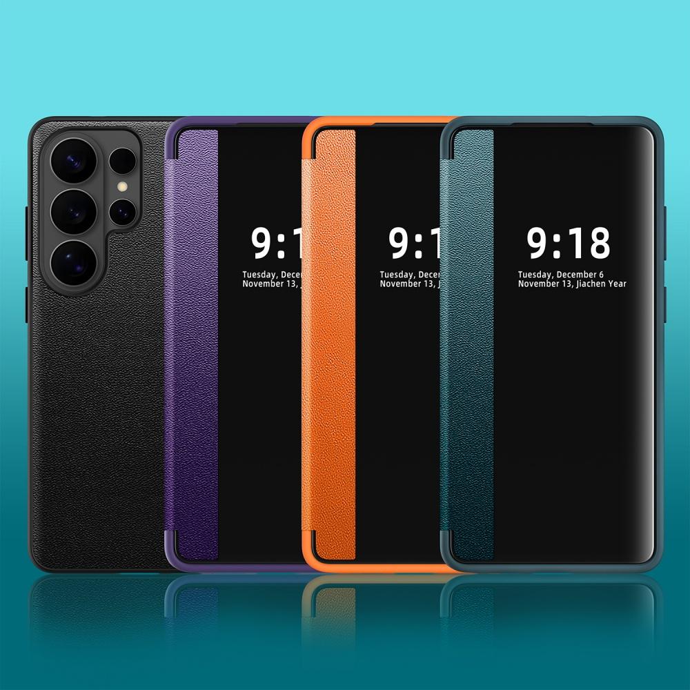 Flip Cover Smart Screen Protector Leather Case For For Samsung S26 Ultra S25 S24 Plus S23 S22 S21 FE Shockproof Soft Silicone Cover