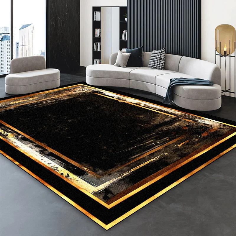 Luxury Black Golden Carpet for Living Room European Home Decoration Easy Clean Large Rugs Bedroom Cloakroom Non-slip Floor Mats