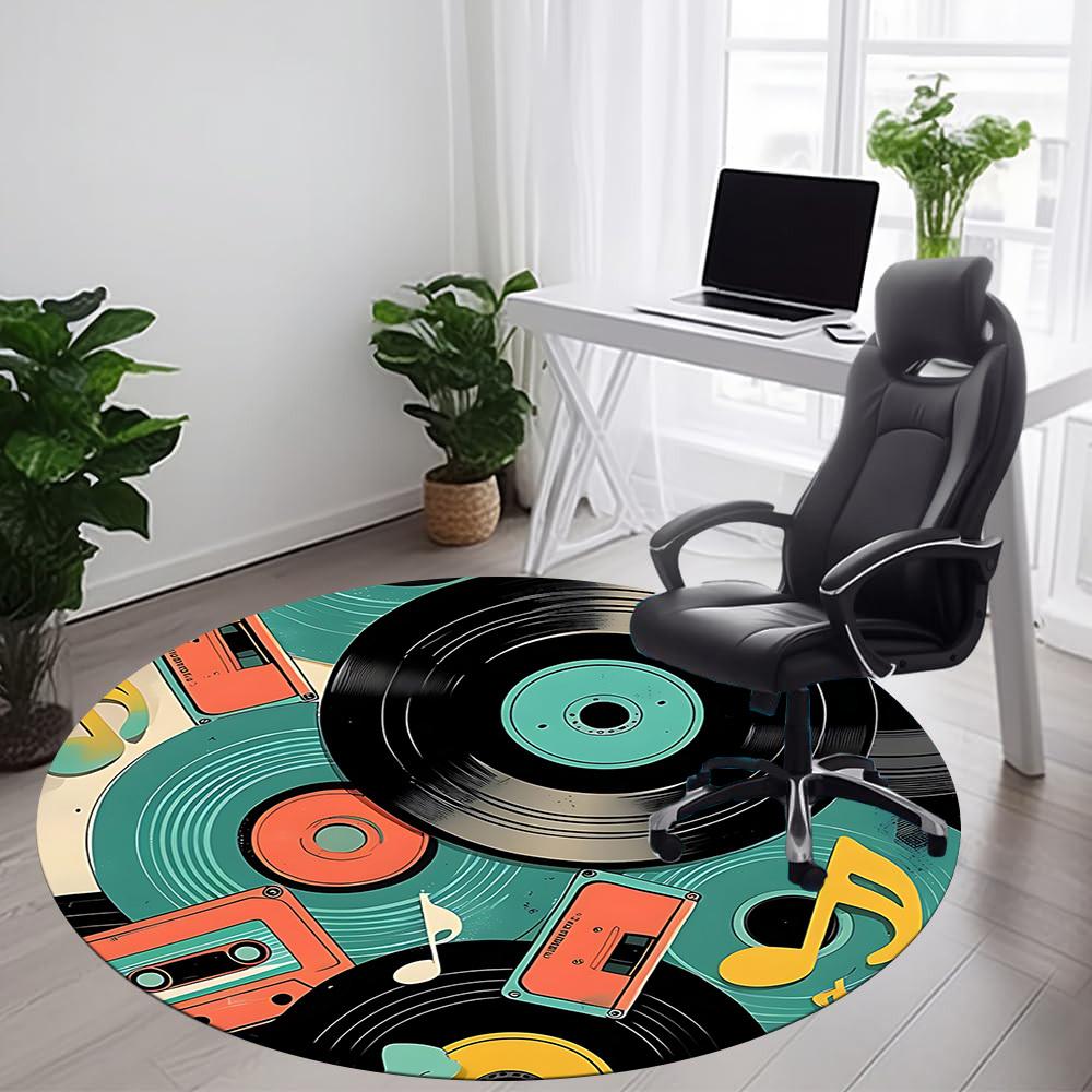 1pc Music Retro Office Round Area Rug, Indoor Mat Suitable ForOffice, Under Office Chairs Bedroom Living Room Home Decor T168