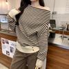 European One-Shoulder Striped Knit Sweater - Fitted Long Sleeve Top for Women, 2026 Spring/Autumn