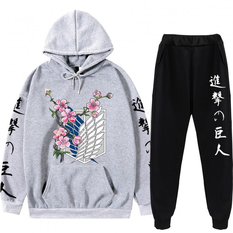 Attack On Titan Anime Hoodie Sweatpants Set Teen Casual Streetwear 2-Piece