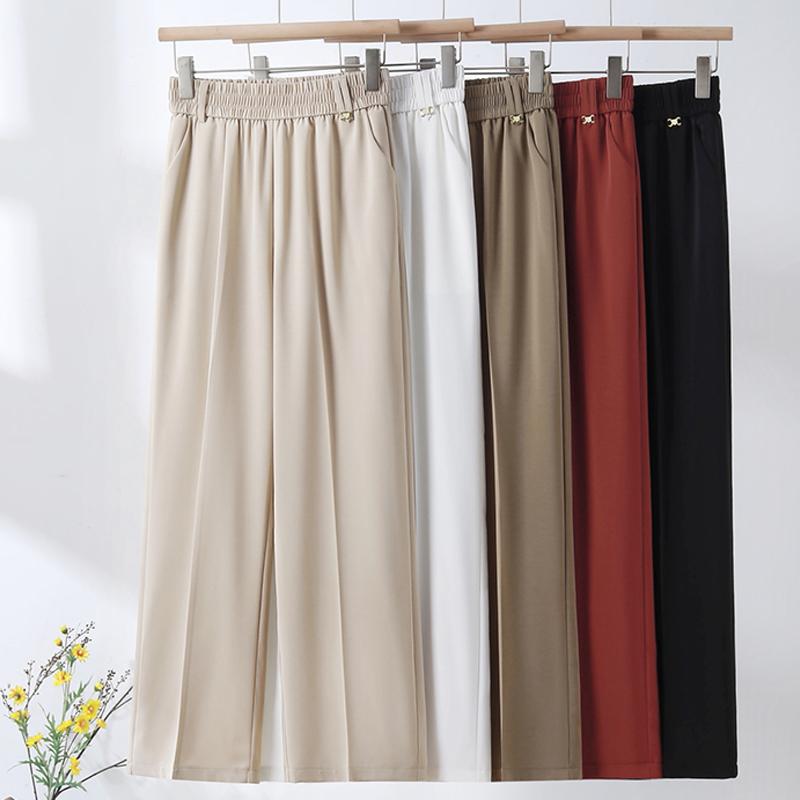 Women's Plus Size High Waist Cropped Wide Leg Pants – Elastic Waist Stretchy Polyester Trousers (Sizes XL-6XL)