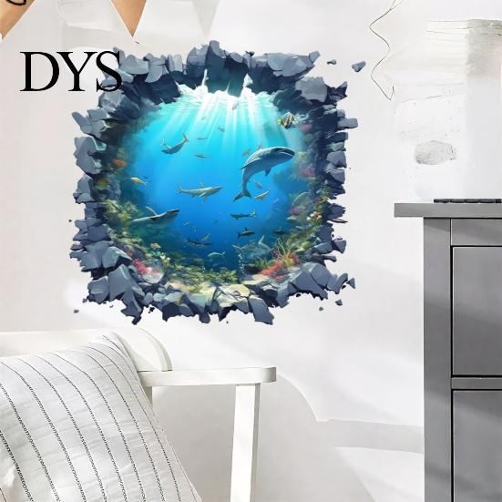 Waterproof Decorative Wall Murals Underwater Shark Sticker, Realistic 3D Ocean View Decal, Peel And Stick Window Clings PVC Mural for Living