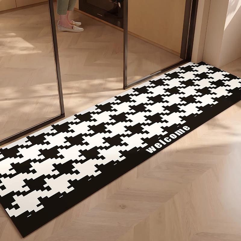 PVC Kitchen Floor Mat Waterproof Leather Foot Mats Non-slip Oil Proof Carpet Long Rug Black Flower Stripe Home Decoration Rugs