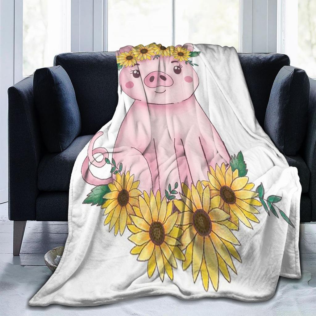 Cute Sunflower Pig Blanket Flannel Sofa Throw Blanket Super Soft for Home Bedroom Office Throws Bedspread Quilt