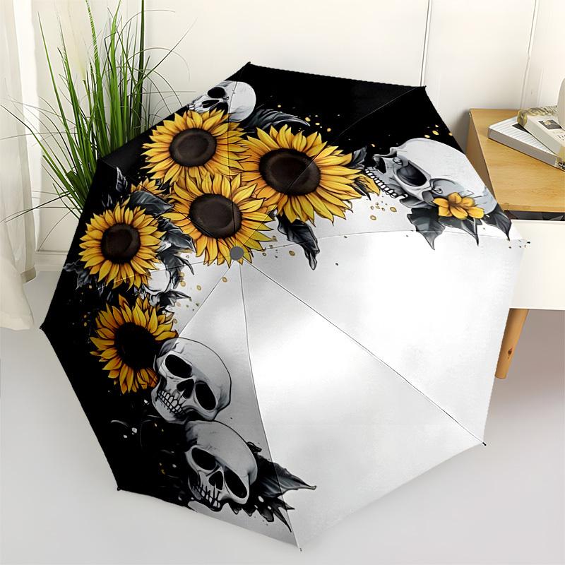 

Skulls,Sunflowers Automatic Folding umbrella Compact 8 rib Design,Unique Style,Suitable for Everyday Outdoor Use,Perfect Gift for Frie