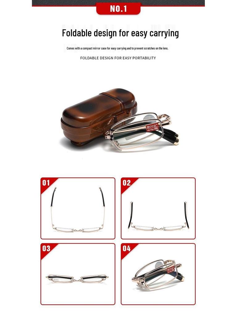 Baida Portable Folding Reading Glasses for Men & Women - Compact, Lightweight Lens for Presbyopia (Model 072)