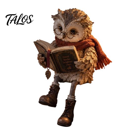 Retro Owl Figurine Vintage Reading Figurine, Holding Book Shelf Sitter, Round Glasses Desktop Statue for Bookshelf, Mantel, Home, Office, Gift Reader