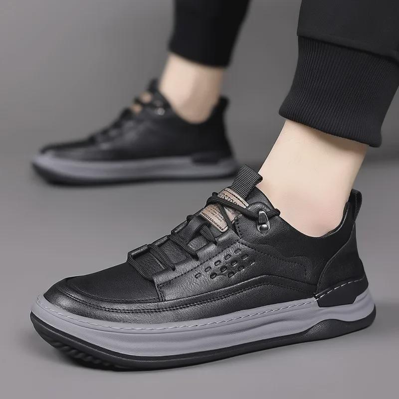 Trendy Soft-Soled Autumn Leather Men's Shoes: Fashionable, Casual, Low-Top, Versatile Crooked Head Clown Design