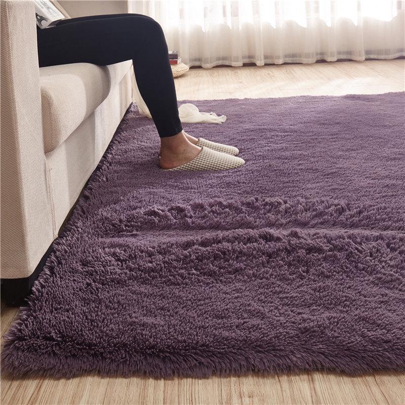Silk Wool Plush Carpet - Solid Color, Long Pile for Living Room & Bedroom