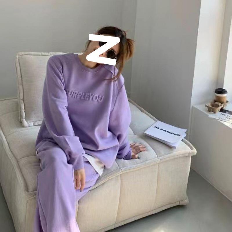 Purple Sports Casual Suit for Women, Spring and Autumn Fashionable Loose Sweatshirt and Trousers Two-piece Set