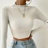 Women's Mock Neck Long Sleeve Crop Knit Top Regular Fit Solid Ribbed Sweater