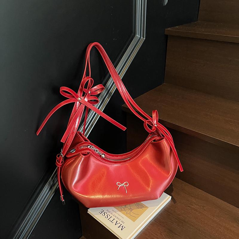 2025 Fashionable New Glossy PU Half Moon Shoulder Bags Solid Zipper High Quality Stylish Design Exquisite Armpit Bags for Women