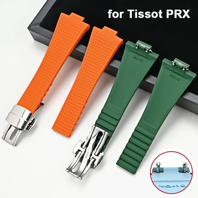 FKM Armband für Tissot PRX Super Player Serie Herren Fluorkautschuk Schnellverschluss Konvex Schmetterlingsschließe Uhrenarmband Zubehör 12mm