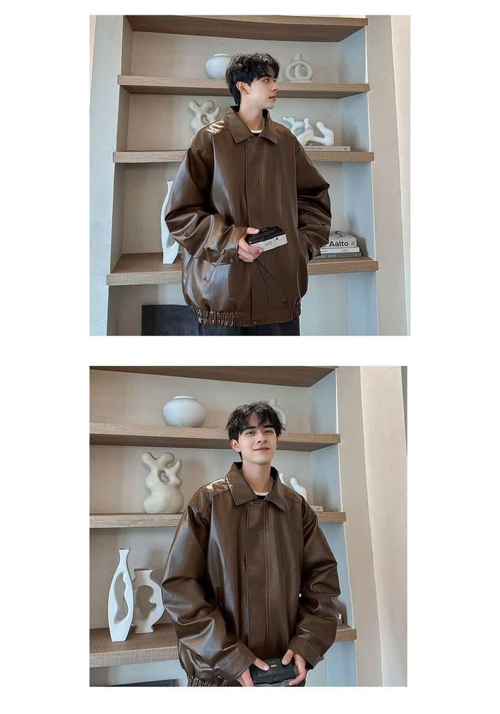 European and American street trend leather jacket men's tide ruffian handsome pilot PU leather jacket couple coat