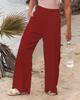 Women's Spring/Summer 2025 Cotton Linen Wide-Leg Pants - Solid Color, Elastic Waist, Casual Long Fit