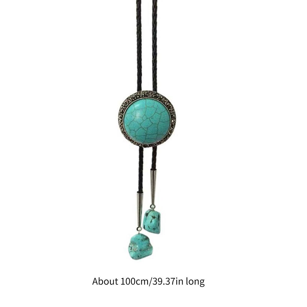 Vintage Turkis Stein Cowboyhatt Bolo Tie Western Punk Faux Lær Tau Slips Smykker Skjortekjede Halskjede for Menn