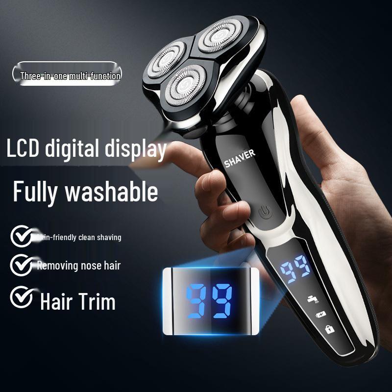 Rasoio Elettrico LCD: Rasoio da uomo multifunzione intelligente tre-in-uno anti-pizzicamento con ampio display digitale.