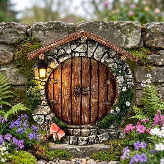 Weather Resistant Patio Accents Mini Fairy Door, Wooden Miniature Garden Welcome Gnome Handcrafted Home Decor House Accessories for Outdoor