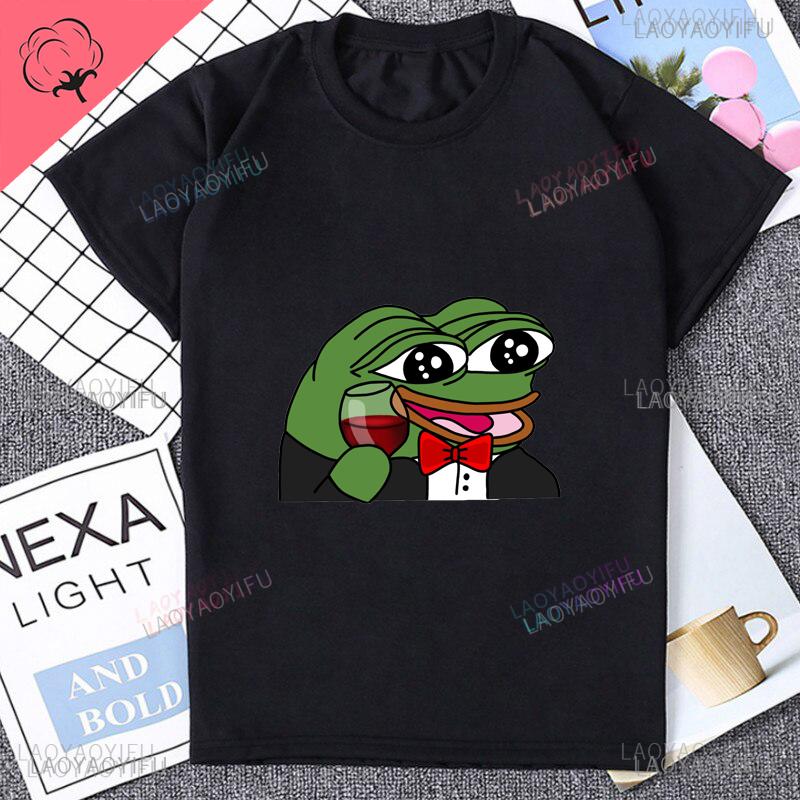 Fun Cartoon Pepe Frog Emote Graphic Print Casual Harajuku Fashion Street Wear Trend Summer Men Women Universal Crewneck Tshirt