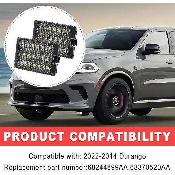 2PCS 6500K Cool White LED License Plate Lights Assembly Clear Lens Tag Lamps Direct Fit Rear Mounting Replacement for 2014-2022 Dodge Durango