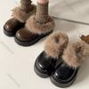 Brown Retro Thick Bottom Baotou Fur Slippers Winter Warm Outside Wear Heightening Cotton Mules Slides Casual Leather Loafers