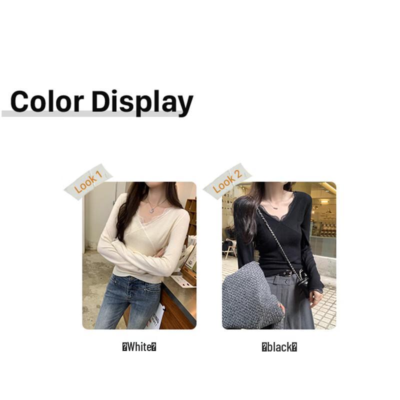 WASSUP AMAZING Women's V-Neck Lace-Trimmed Long Sleeve Knit Top