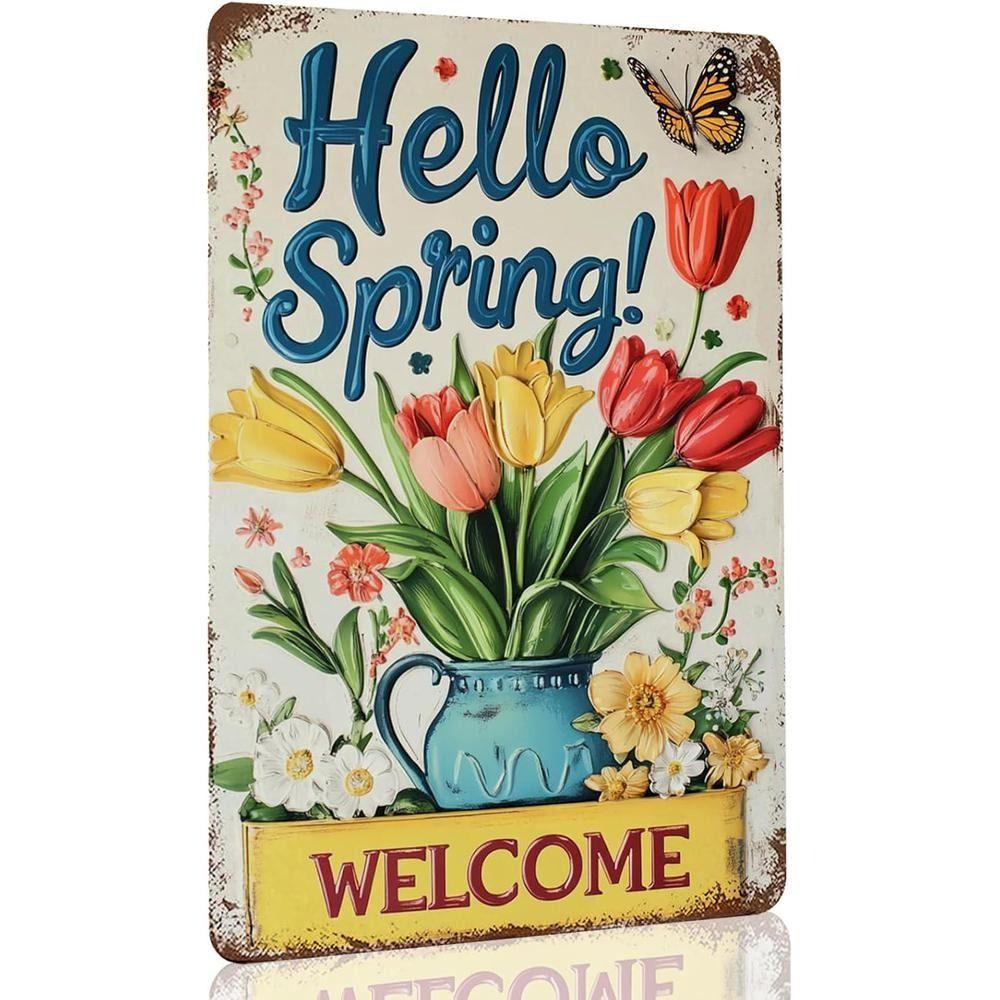 Vintage Metal Tin Sign Bird Feeding Chicks on Flowers Florist Decor For Living Room 20x30cm