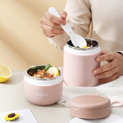 430/680ML Double Layer Stainless Steel Thermal Lunch Box For Kids Drinking Cup With Spoon Food Jar Insulated Soup Cups Container