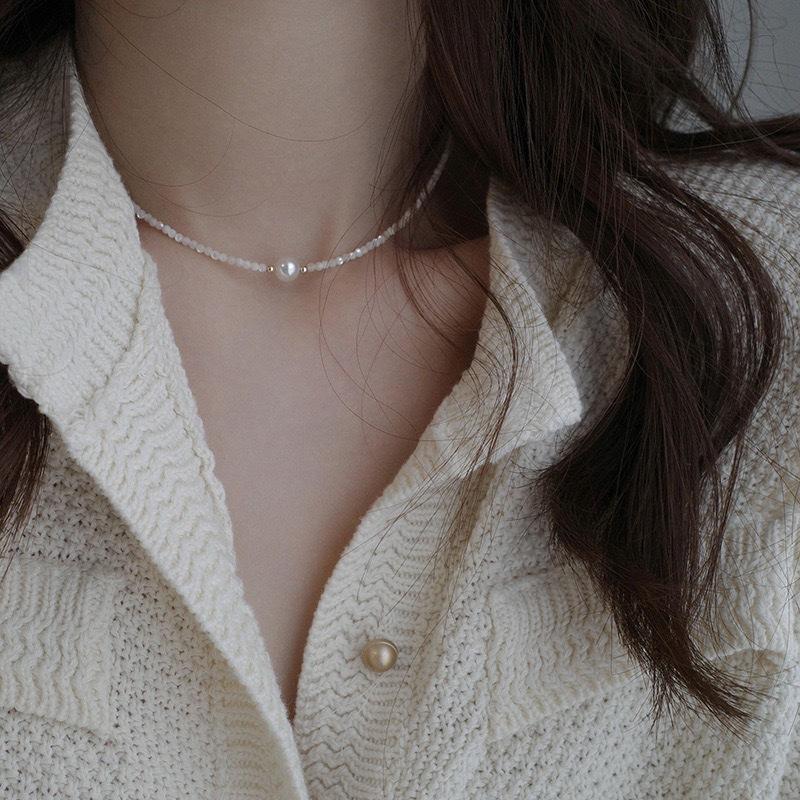 Natural stone shell baroque pearl necklace women's color beaded choker niche design titanium steel necklace