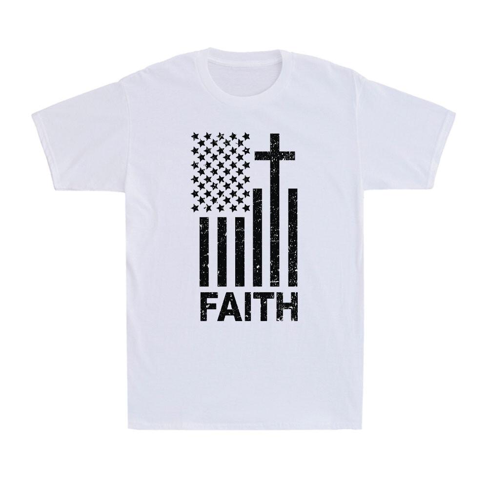 Faith Cross American Flag Christian Patriot US Flag Religious Gift Men T-shirt XXXXL