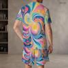 Men s Plus Size Colorful Swirl Printed Round Neck Short Sleeve T Shirt And Shorts Two Piece Set