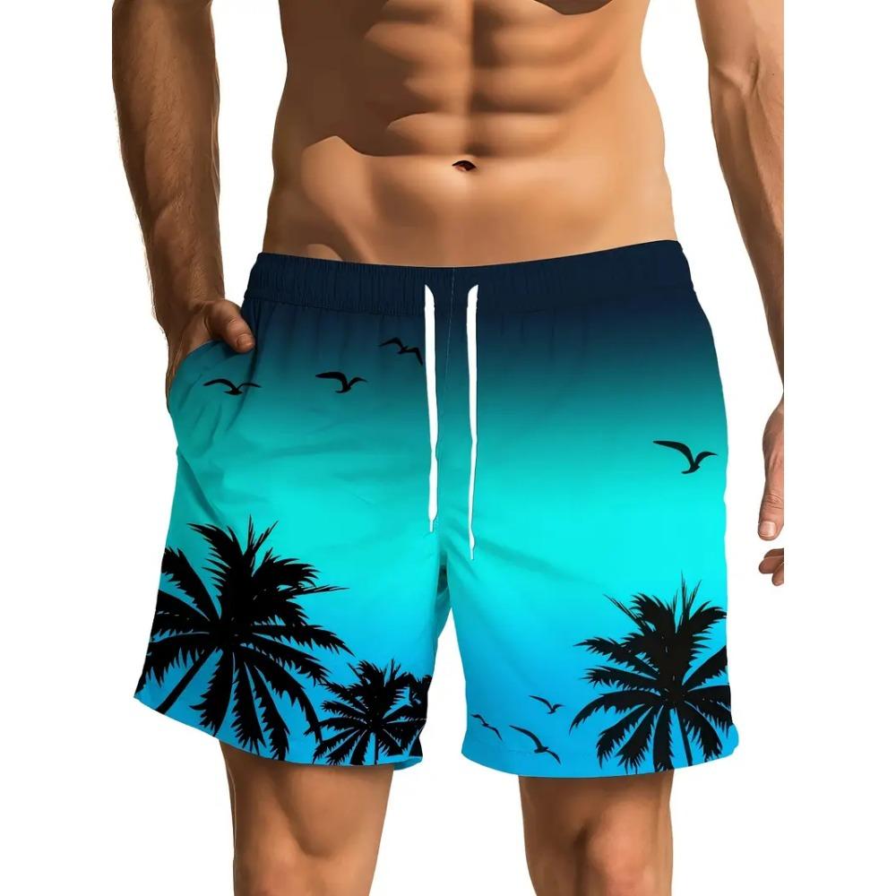 Trendy Palm Tree Pattern Beach Shorts For Men Fashion Summer Holiday Vacation 3D Printed Short Pant Casual Oversized Board Short
