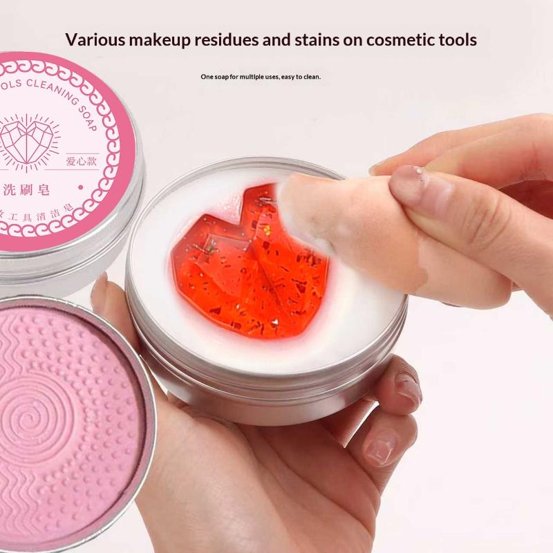 Herzförmige Reinigungsseife + Silikonpad, Make-up-Pinsel & Puderschwamm Reinigungsseife Beauty-Werkzeug & Puderschwamm Reinigungsseife