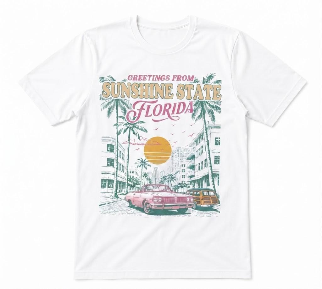 Florida Postcard Greetings From Sunshine State White T-shirt