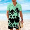 Men's Summer Sets Coconut Tree 3D Print Short Sleeve Tops +Shorts 2 Piece Hawaiian Beach Vacation Shirt Suit Fashion Men Outfit