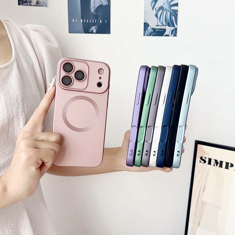Luxury Metal Paint Glossy Magnetic Charging Case For IPhone 17Pro Max Air 16 15 14 13 12 Plus Soft TPU Lens Film Full-pack Cover