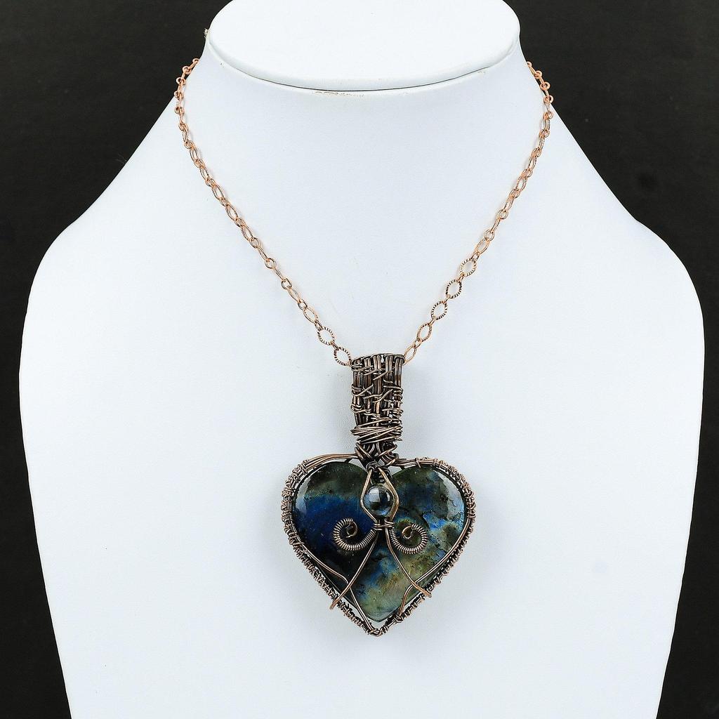 Labradorite Pendant Copper Wire Wrapped Gemstone Pendant Designer Copper Jewelry Handmade Pendant Gift For Women Wire Wrapping Stone Jewelry