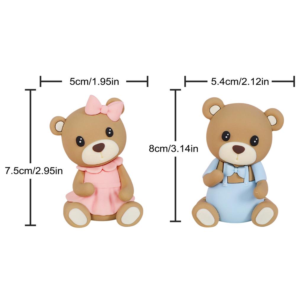 2Pcs Bear Cake Topper, Gender Reveal Cake Topper for Baby Shower, Pink and Blue Bear Baby Shower Cake Decorations