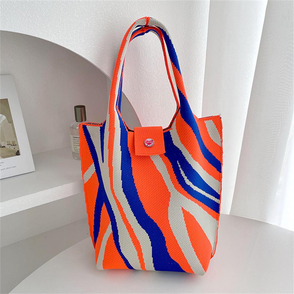 

Новая гофрированная вязаная сумка для девочек, повседневная цветная сумка на плечо, женская сумка-ведро, многоразовые сумки для покупок 28x18 см оранжевый