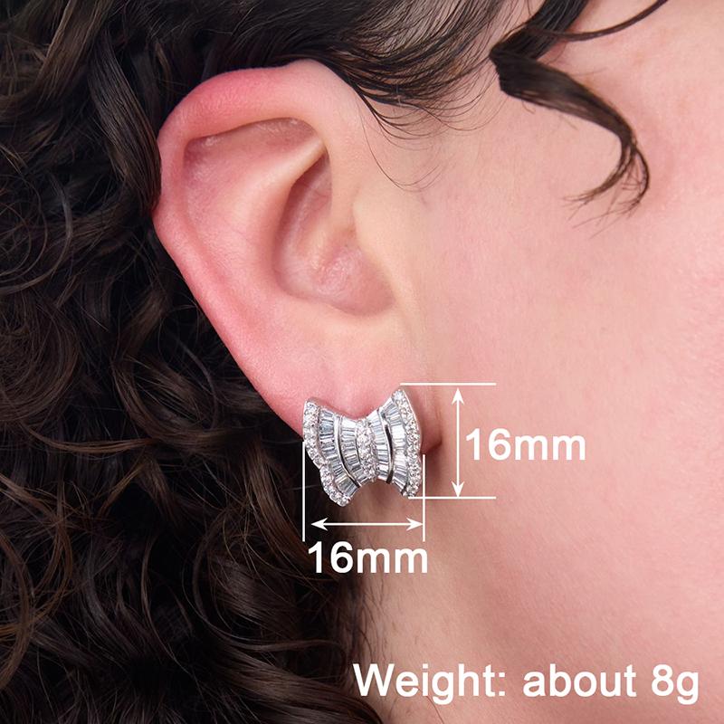 Huitan Sparkling Bow Shaped Stud Earrings for Women Full Paved Geometric CZ Exquisite Female Accessories Wedding Party