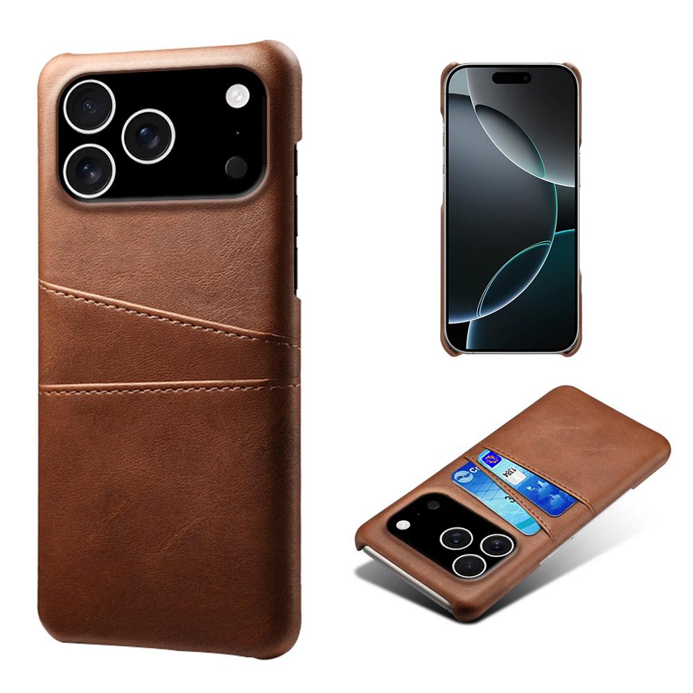 For iPhone 17 Pro Case Dual Card Slots PU Leather + Hard PC Phone Cover